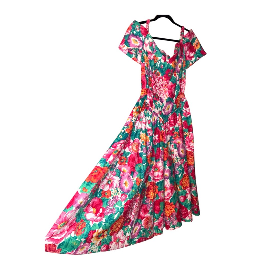 VINTAGE Floral Fit & Flare Off Shoulder Party Dress - Picture 2 of 5